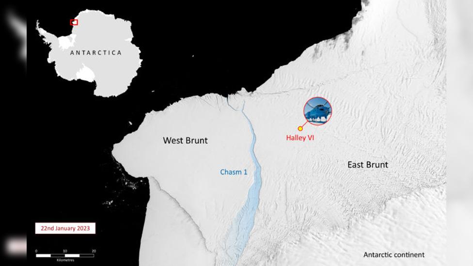 Graphic shows Chasm-1 has calved a huge iceberg the size of Greater London.