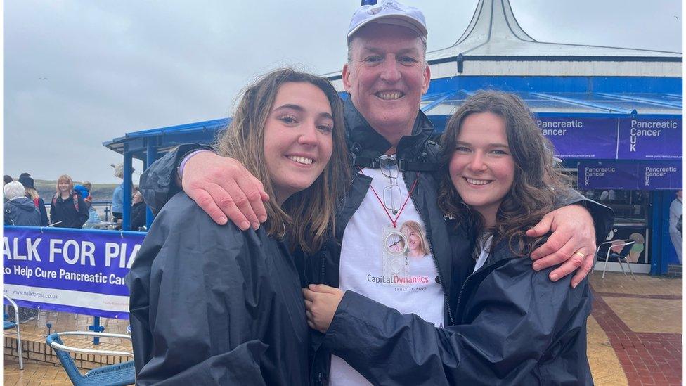 Pia Eaves' husband Simon and daughters Rhiannon, 21, and Emilia, 18