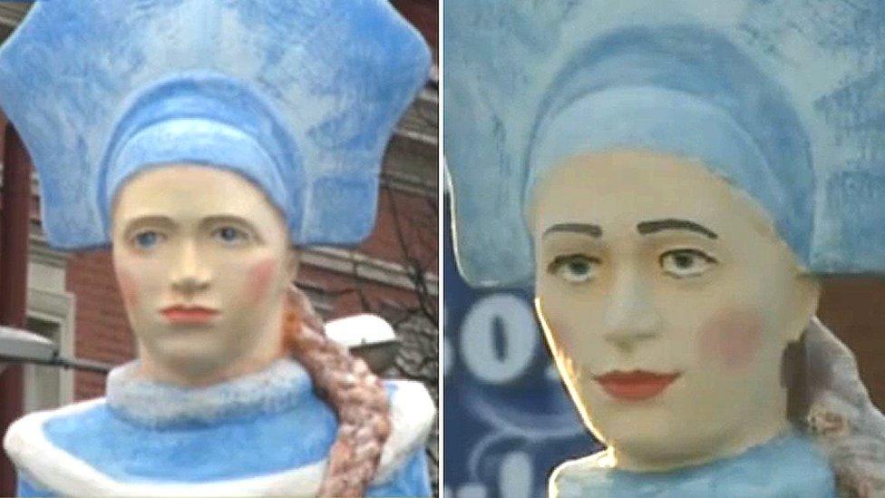 A before and after composite image of the Snow Maiden