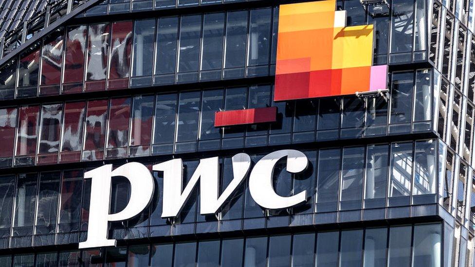 The PwC logo in Milan, Italy.