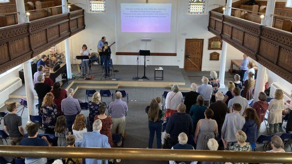 A church congregation at Bluntisham Baptist Church