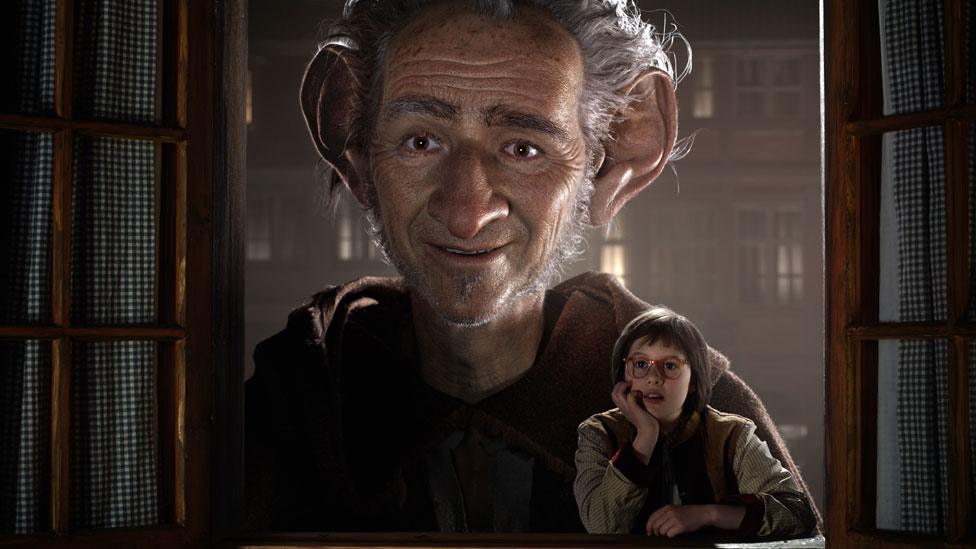 Ruby Barnhill as Sophie with the BFG in the new film