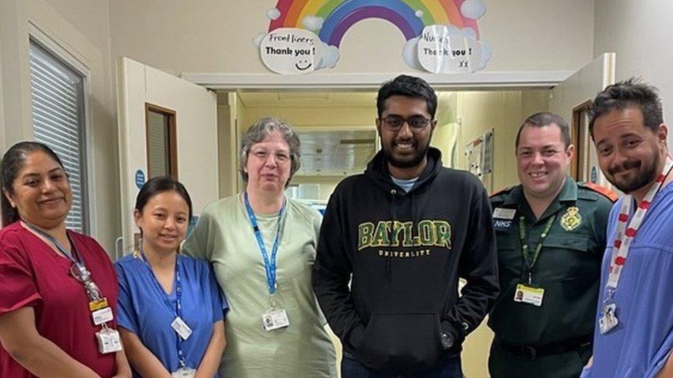 Atul Rao (fourth from left) with the medical professionals who saved his life