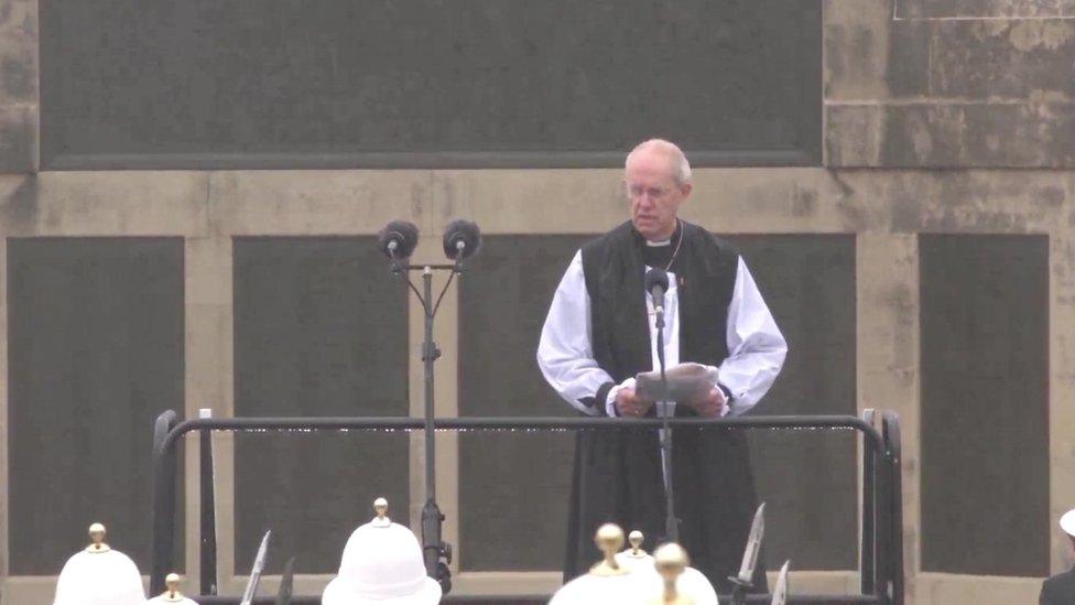 The Most Rev Justin Welby - the Archbishop of Canterbury - on the Hoe in Plymouth on Remembrance Sunday, 2023