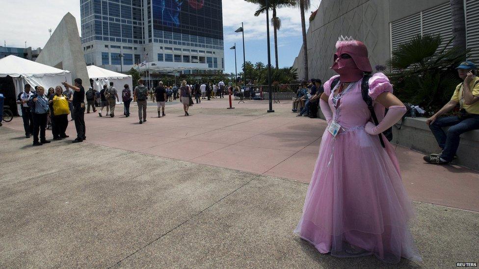 Cosplay enthusiast Jessica Bykowski wears a costumed themed after Star Wars during the 2015 Comic-Con International Convention in San Diego, California 10 July 2015.