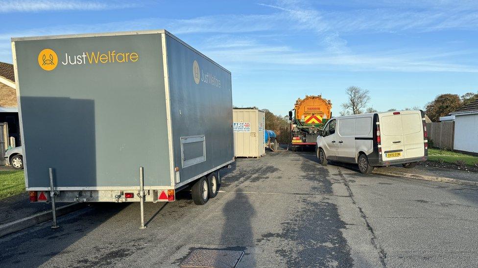 Portable toilet facilities and tankers on Copperfields in Lydd