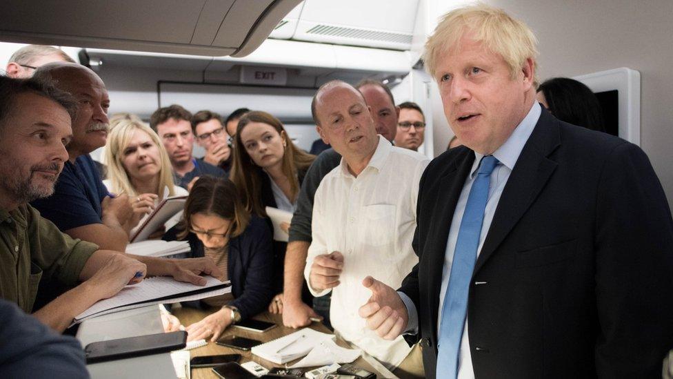 Boris Johnson on board the RAF Voyager jet to New York