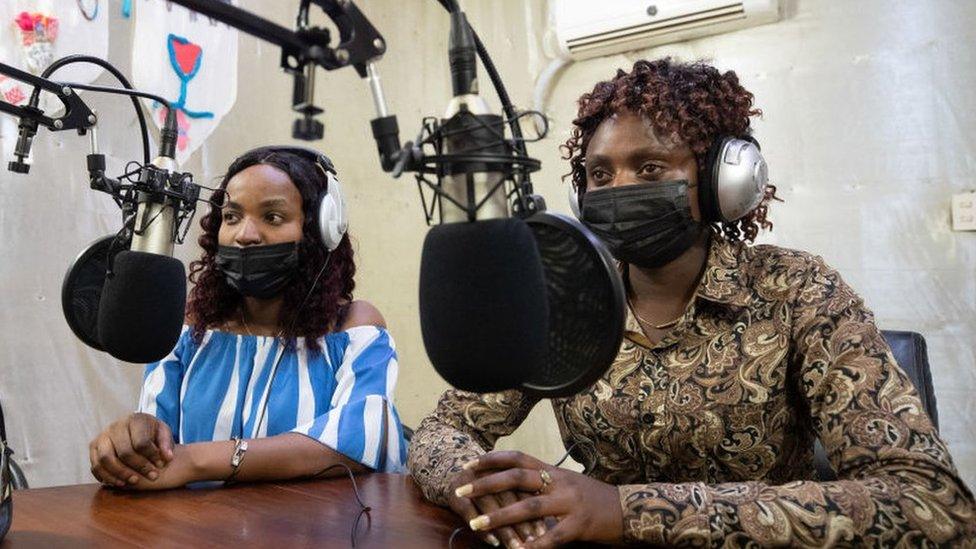 Journalists at Radio Communautaire Maendeleo in Bukavu, DR Congo, November 2021