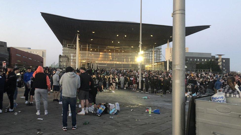 Crowds gathered in Cardiff Bay