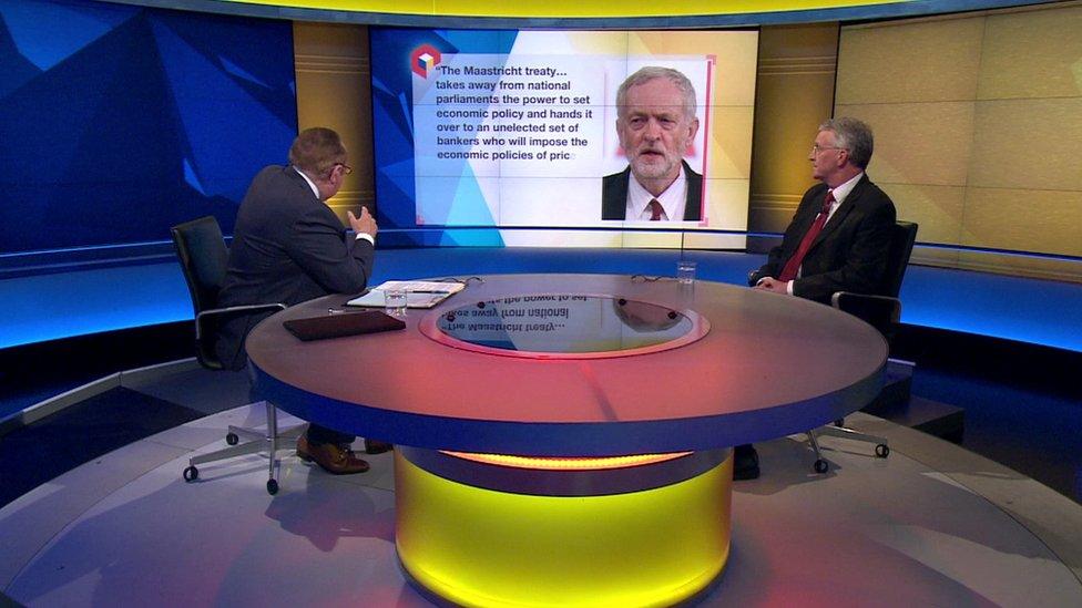 Hilary Benn being interviewed by Andrew Neil