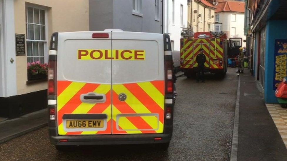 Poice and a fire engine in Garden Street, Cromer