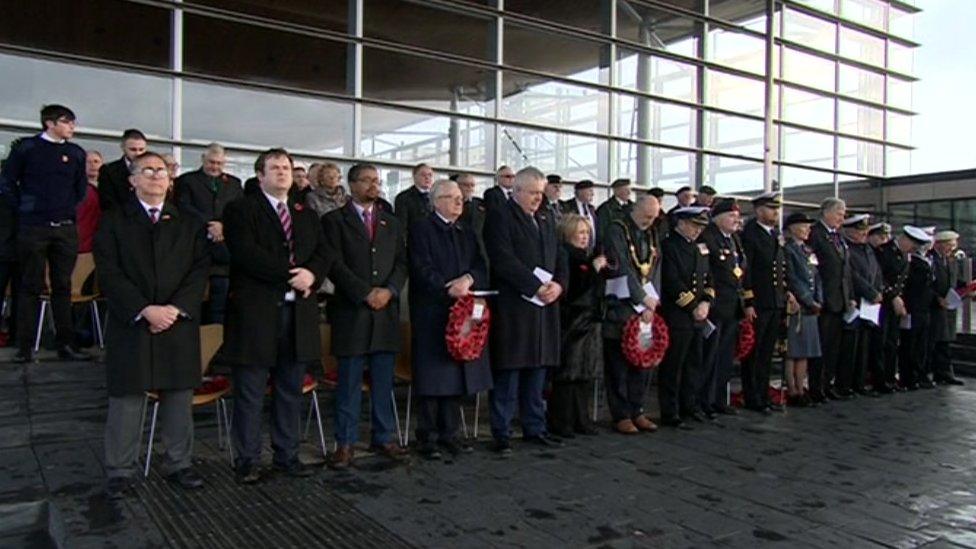 Welsh ministers pay their respects at the Senedd