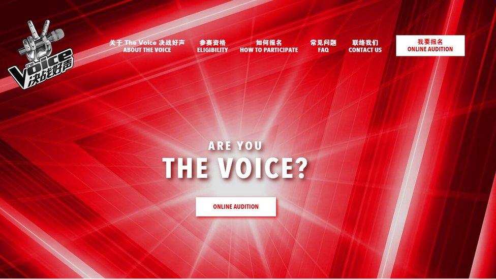 Screenshot of the website for the Singapore and Malaysia version of The Voice