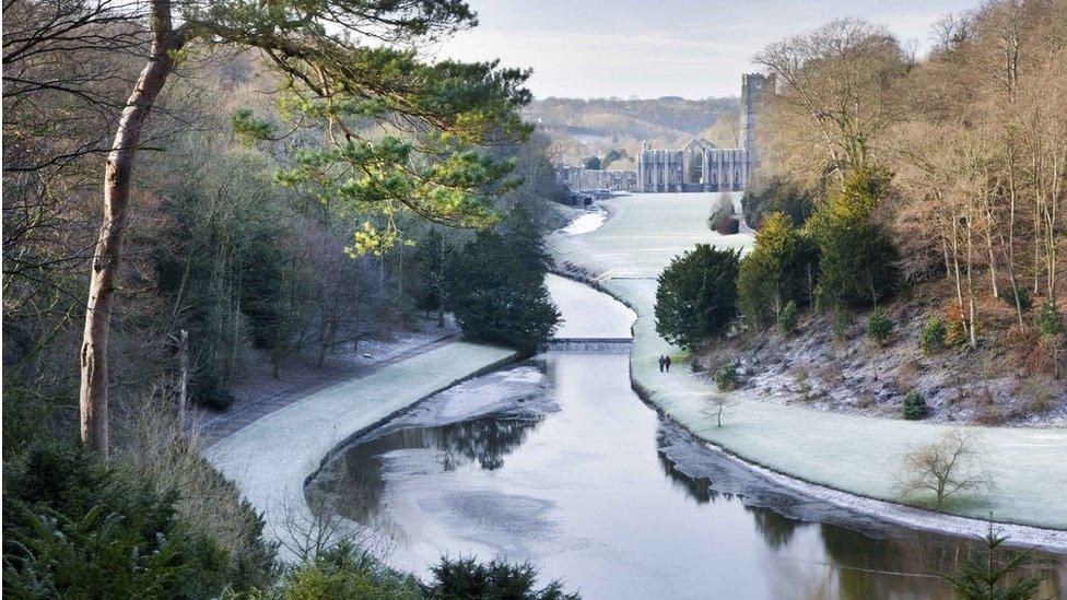 A frosty river at Fountains Abbey and Studley Royal Water Garden