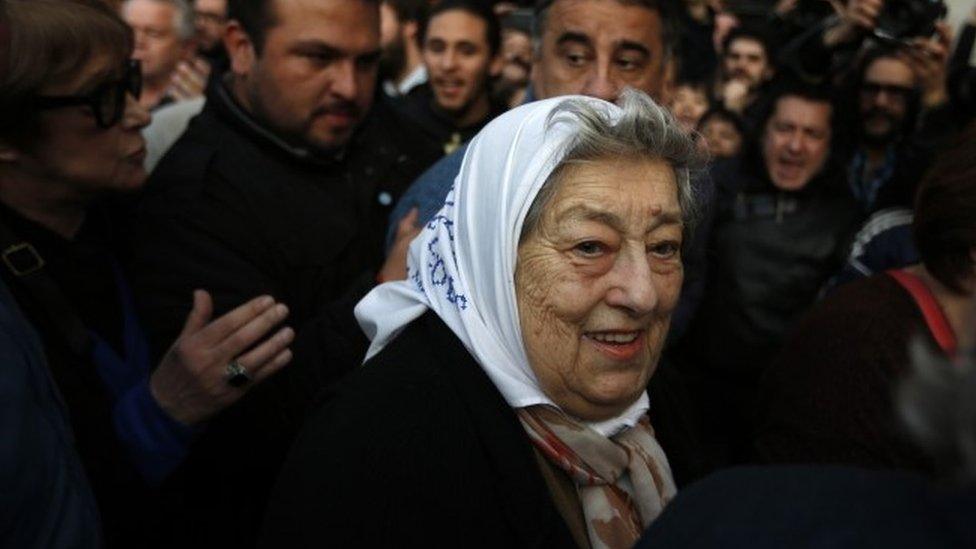 Hebe de Bonafini, leader of the Mothers of Plaza de Mayo human rights organisation, leaves Plaza de Mayo square in Buenos Aires, Argentina, on August 04, 2016