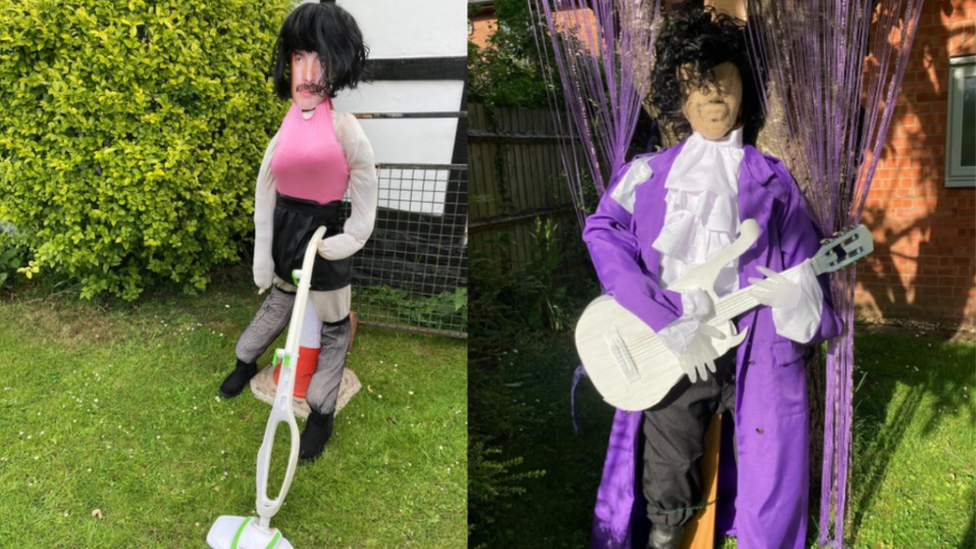 Freddie Mercury and Prince scarecrows