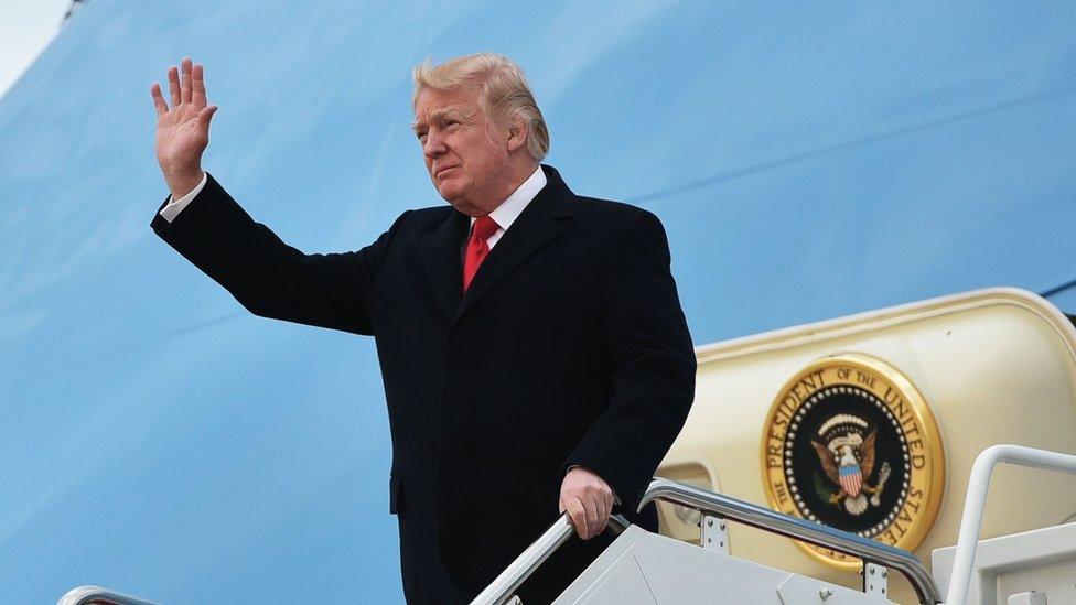 US President Donald Trump steps off Air Force One upon arrival at Andrews Air Force Base in Maryland on March 19, 2017