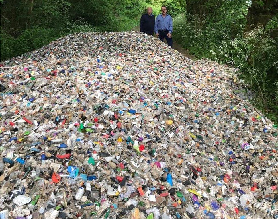 Basingstoke councillor Mark Ruffell (left) and council leader Ken Rhatigan with fly-tipped rubbish