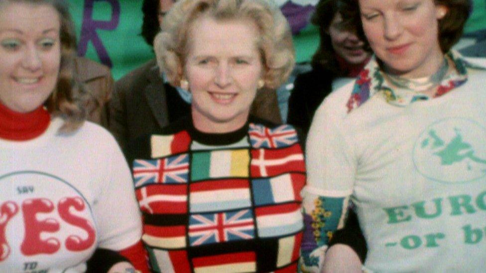 Margaret Thatcher campaigning for a yes vote in the 1975 referendum on Europe