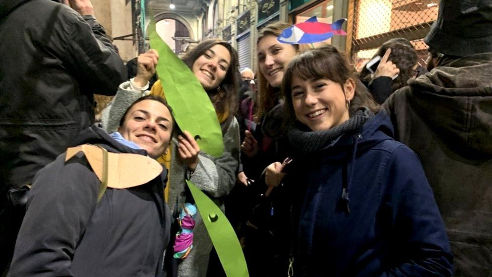 Demonstrators in Milan protest as part of the so-called Sardines movement