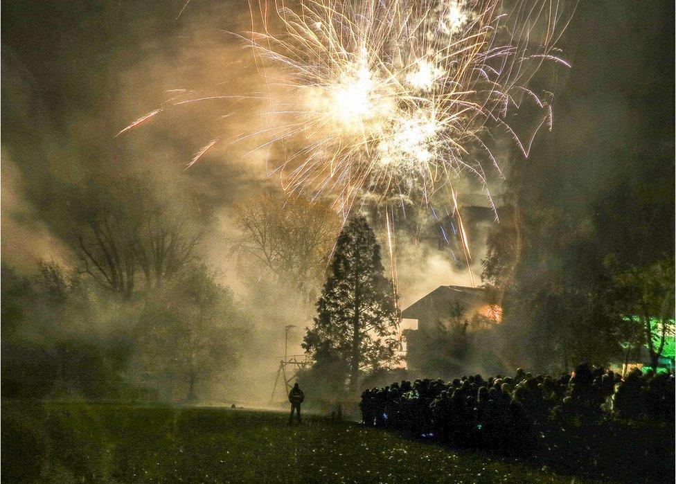 Fireworks in a school ground