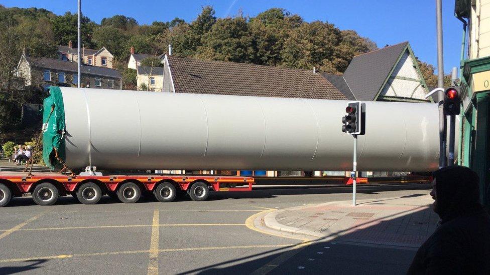 The turbine makes its way through Pontardawe