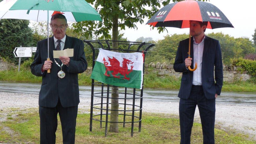 Chair of Whitford council, Bob Hughes and Lord Gregory Mostyn at the unveiling