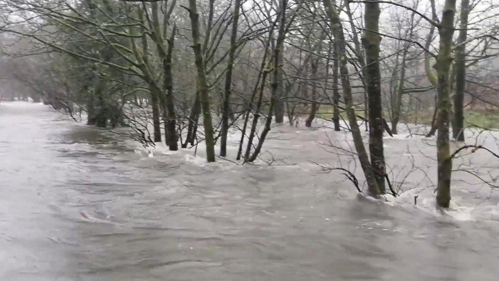 A flooded road in Ambleside, Cumbria