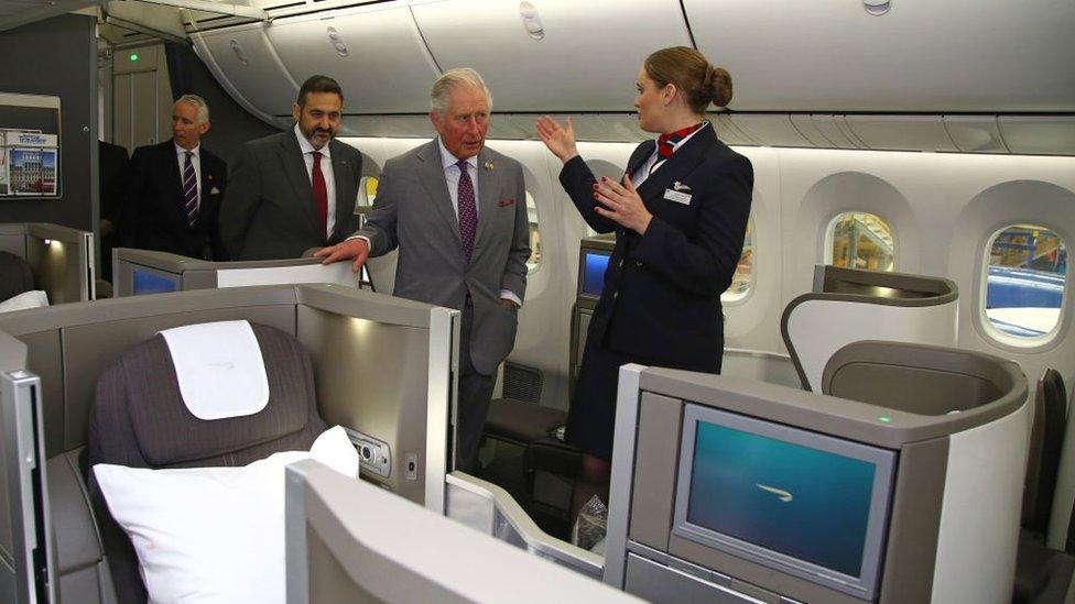 The Prince of Wales and BA chief executive Alex Cruz have a tour of the British Airways Maintenance Centre in Rhoose earlier this year