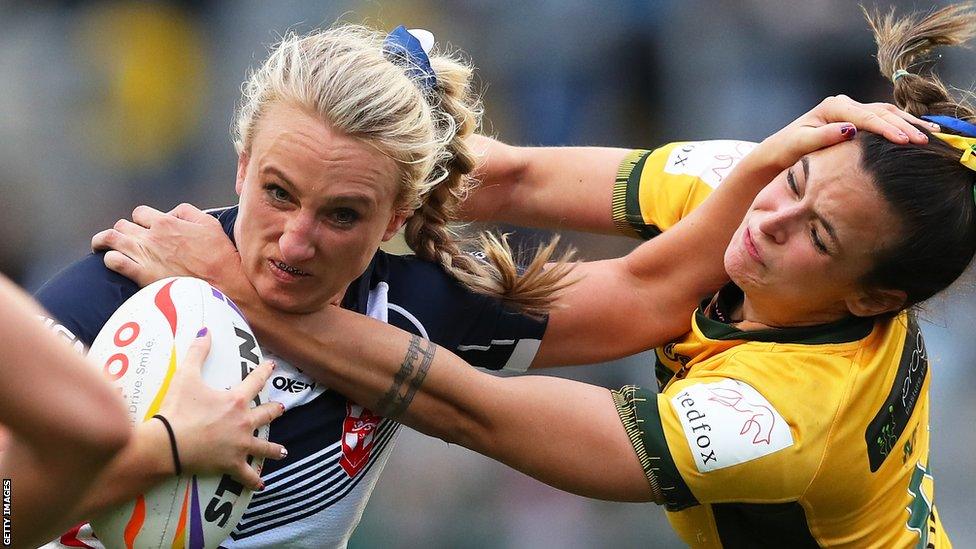 England rugby league captain Jodie Cunningham in action for the national team