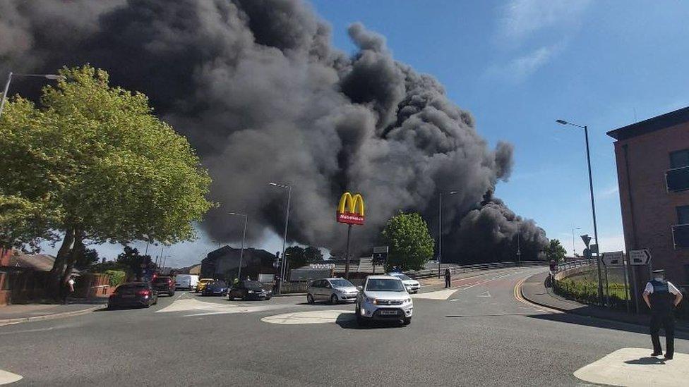 Fire at Sankey Valley Industrial estate In Newton-le-Willows