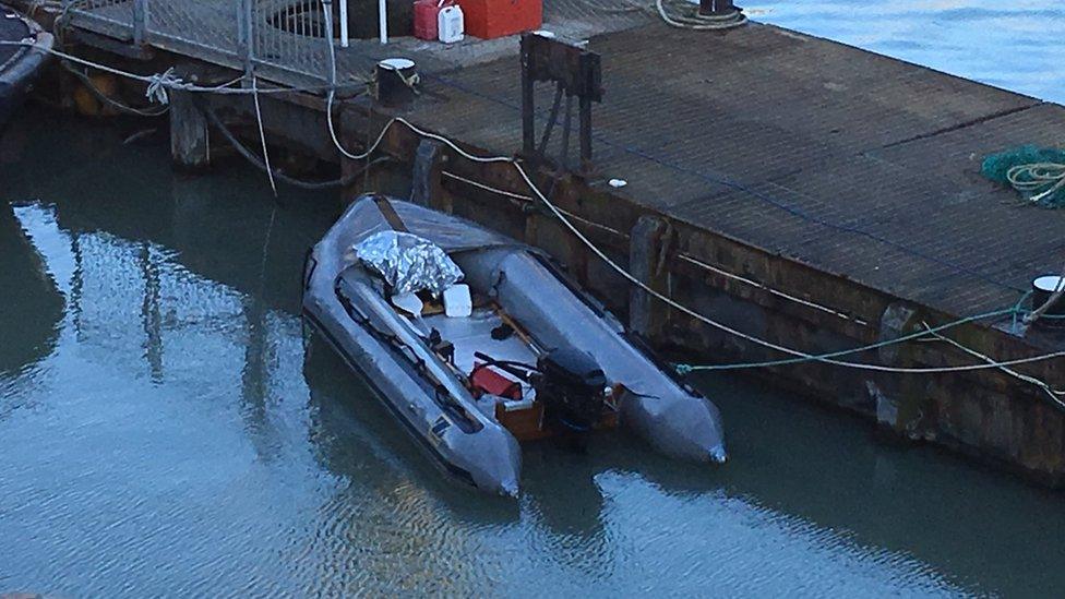 The dinghy the migrants arrived on in the early hours of Wednesday morning