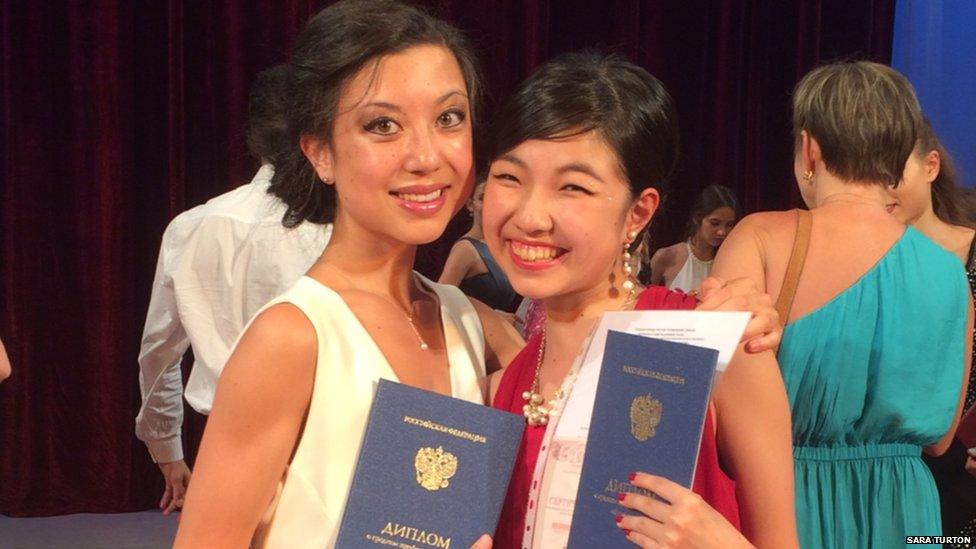 Tala Lee Turton and a fellow dancer at the graduation ceremony