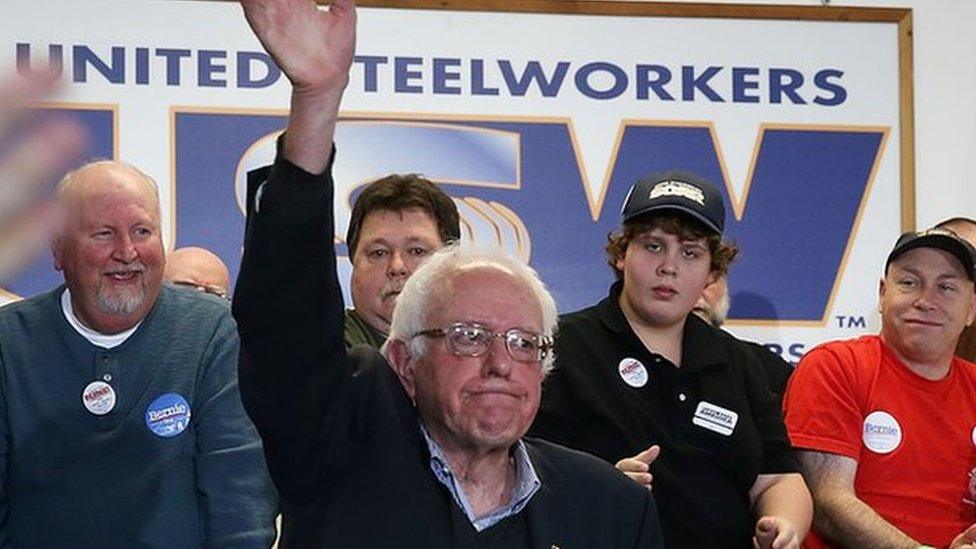 Bernie Sanders at a campaign event with United Steelworkers Local 310L