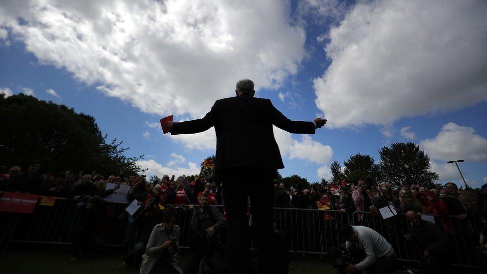 Jeremy Corbyn addresses crowd the day before the election