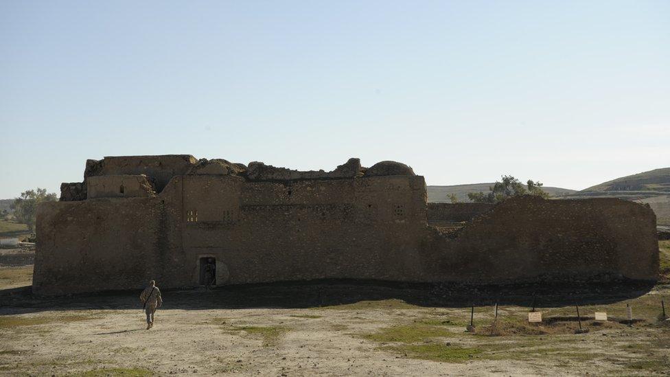 Photo released by US Department of Defence shows a soldier walking towards St Elijah’s Monastery near Mosul, Iraq (21 January 2009)