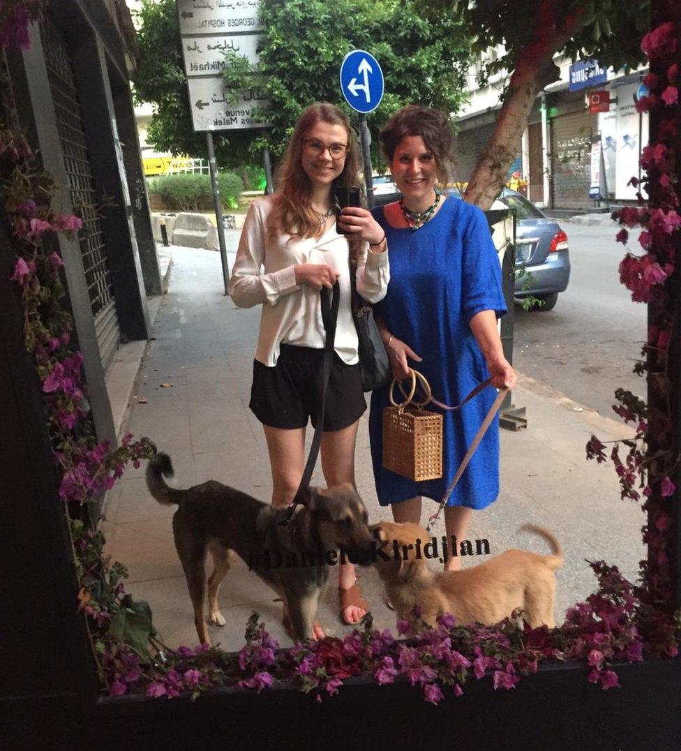 Leila (right), Lizzie and their dogs