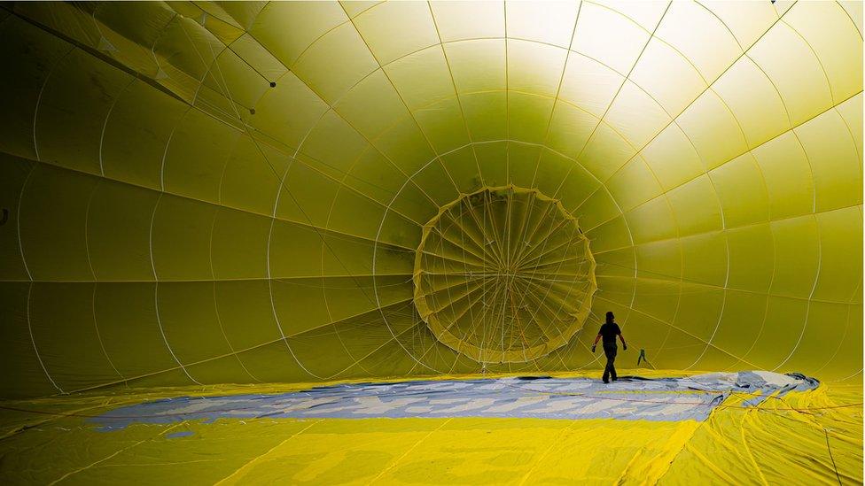 Inside a hot air balloon