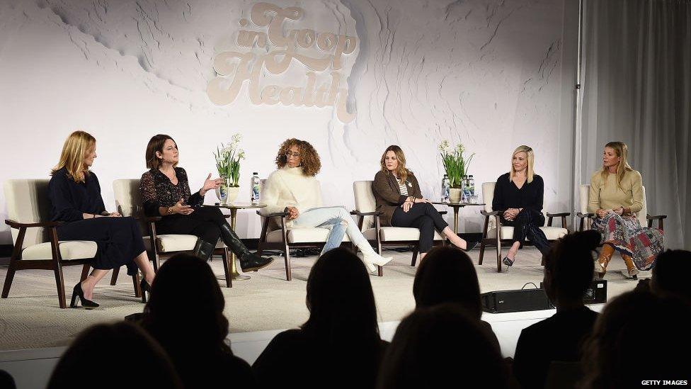 Gwyneth Paltrow (far right) during a panel of In Goop Health, her alternative health conference