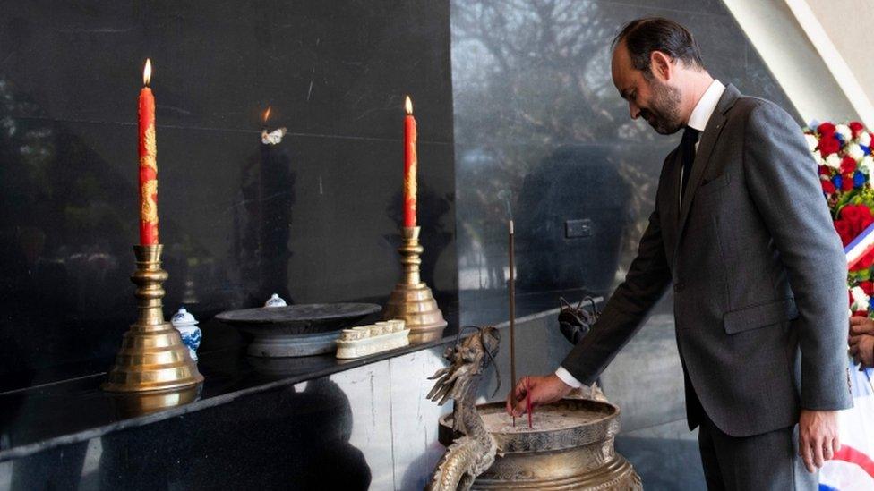 Édouard Philippe pays respect at the Dien Bien Phu Cemetery in Dien Bien Phu on November 3, 2018