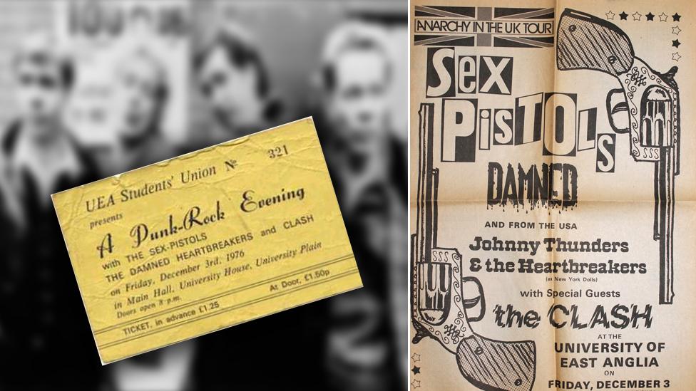 UEA gig ticket and Sex Pistols gig poster