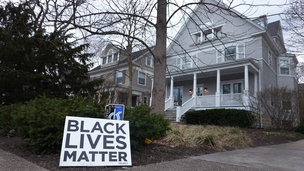 Black lives matter sign outside a house in Evanston