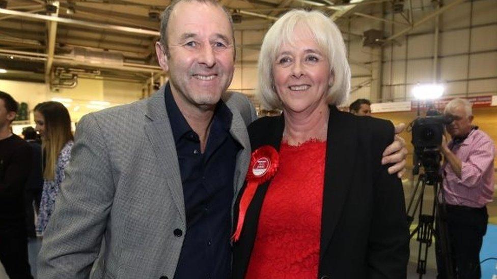 Ruth Jones with her husband David after her win