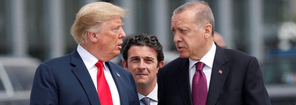 US President Donald Trump and Turkish President Recep Tayyip Erdogan in Brussels, 11 Jul 18