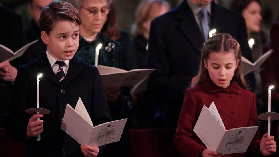 Prince George and Princess Charlotte during the 'Together at Christmas' Carol Service at Westminster Abbey