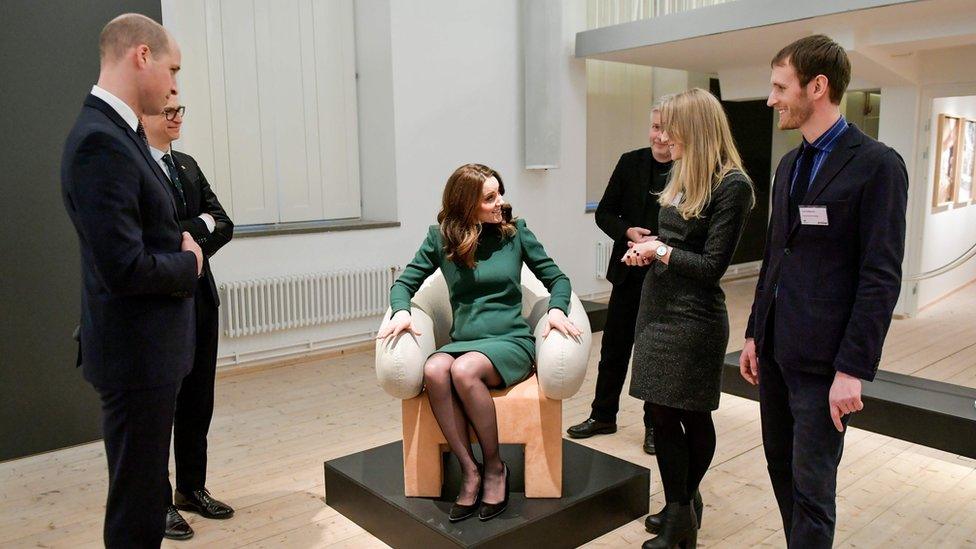 Catherine takes advantage of the Swedish design for a sit-down during their visit to ArkDes