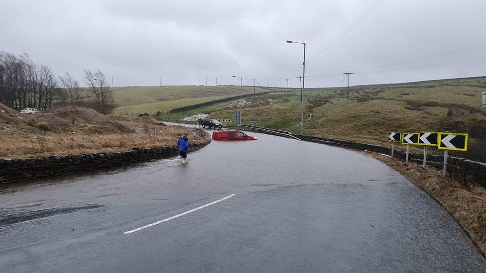 Flooded road in Denholme