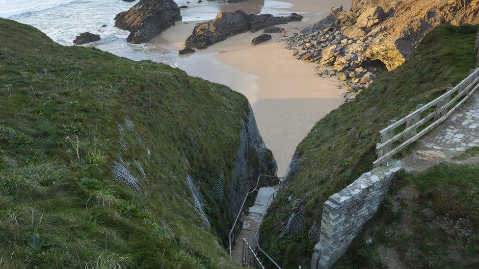 Steps leading down to Bedruthan beach