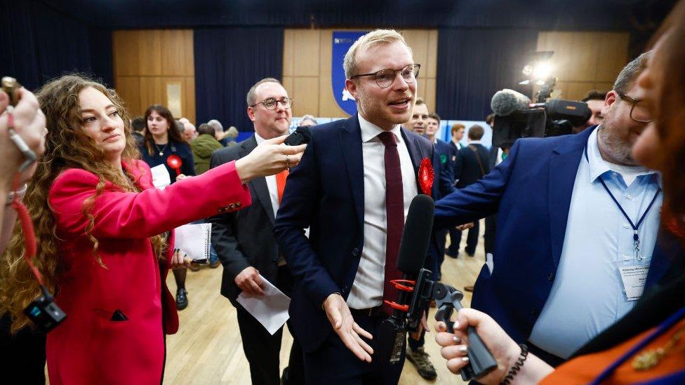 Scottish Labour candidate Michael Shanks smiles at the count of the Rutherglen and Hamilton West by-election