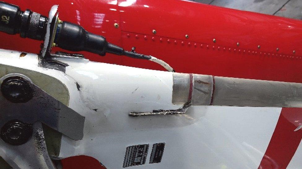 Damaged helicopter blade